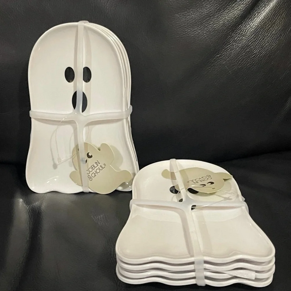 GOBLIN & GHOUL Melamine Ghost Figural Appetizer Plates  Set (4 plates)- Ghosts